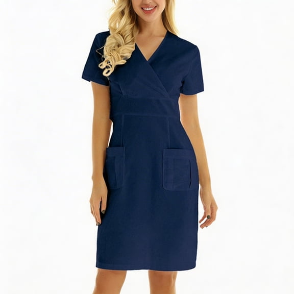CareWardrobe Scrubs for Women Comfort Fit Short Sleeve V-Neck Scrub Top with Pockets Easy Care Nursing Working Uniform Womens Scrubs