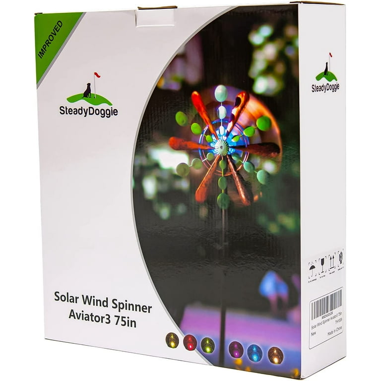 Steady Doggie Double-Sided Kinetic Solar Wind Spinner, 75In LED