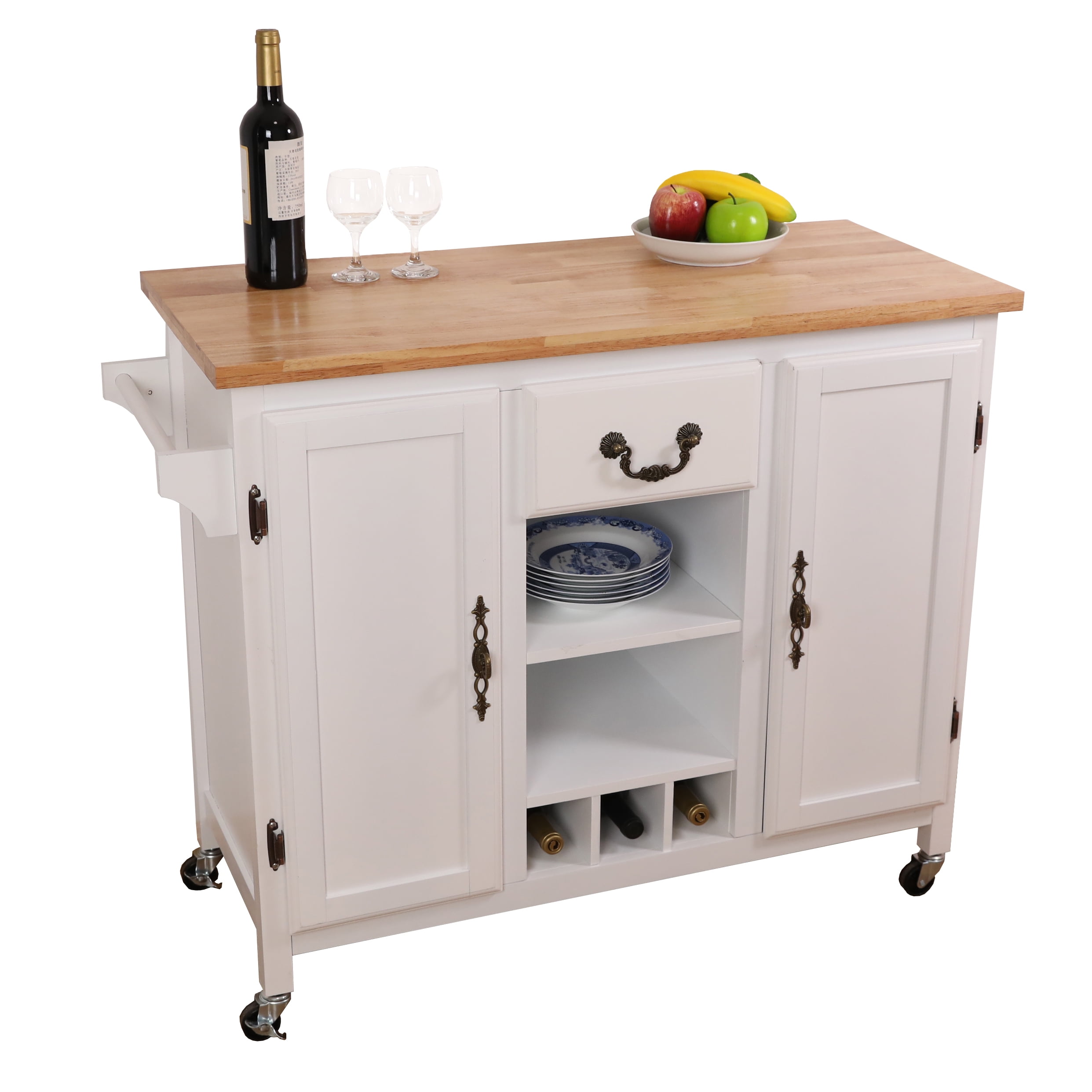 Large Wooden Kitchen Island Trolley with Heavy Duty Rolling Casters