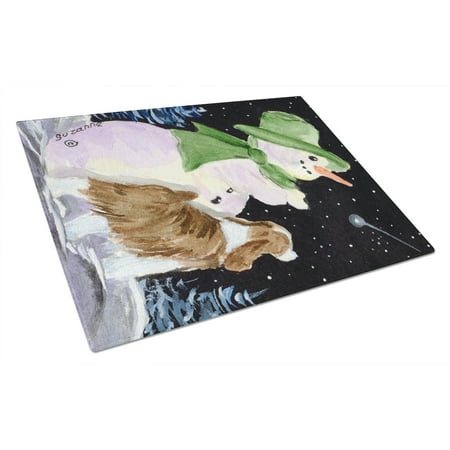 

Carolines Treasures SS8949LCB Snowman with English Springer Spaniel Glass Cutting Board Large 12H x 16W multicolor