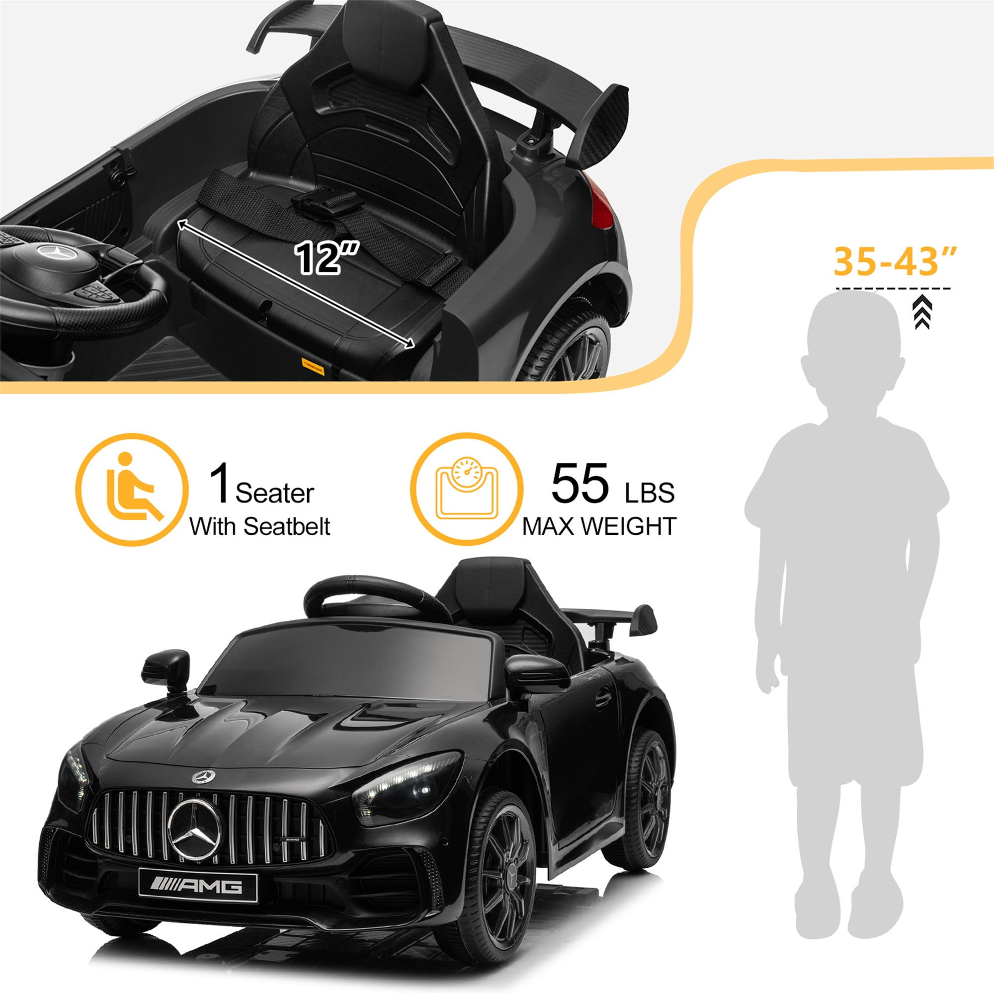 CIPACHO Electric Cars for Kids, 12V Battery Powered Ride On Car with Remote Control, LED Lights, MP3 Player, 3 Speeds, Best Gift for Boy, Girls, Black