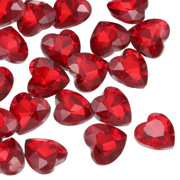 Heart Crystal Rhinestones, 12mm Pointback Glass Rhinestone Crystals Gems for DIY Crafts Jewelry Making Costume Decorating, Pack of 50 (Red)
