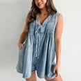 thumbnail image 2 of Womens Denim Romper Shorts Summer Jean Short Jumpsuit Sleeveless Flowy Ruffle One Piece Rompers Pockets Vintage Short Denim Jumpsuit Rompers Loose Fit Streetwear Clubwear with Pockets Light Blue S, 2 of 6
