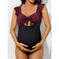 thumbnail image 6 of Sociala Square Neck Maternity Bathing Suit Cutout Modest One Piece Pregnancy Swimsuit, 6 of 6