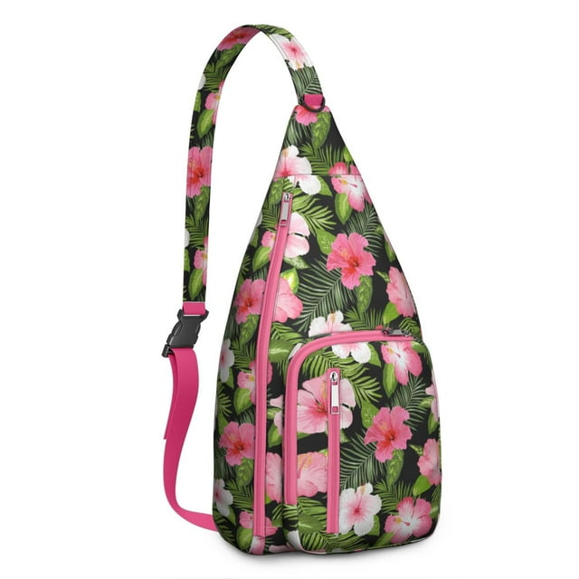 Jungle Floral Sling Backpack - Exotic Monstera & Flowers Design Crossbody Bag, Fashionable Pack