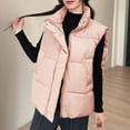 thumbnail image 4 of YOIAVAIOY Puffer Vest Women Full Zipper Sleeveless Winter Jacket Stand Collar Quilted Down Jackets Warm Padded Outwear Vests with Pockets Pink L, 4 of 4
