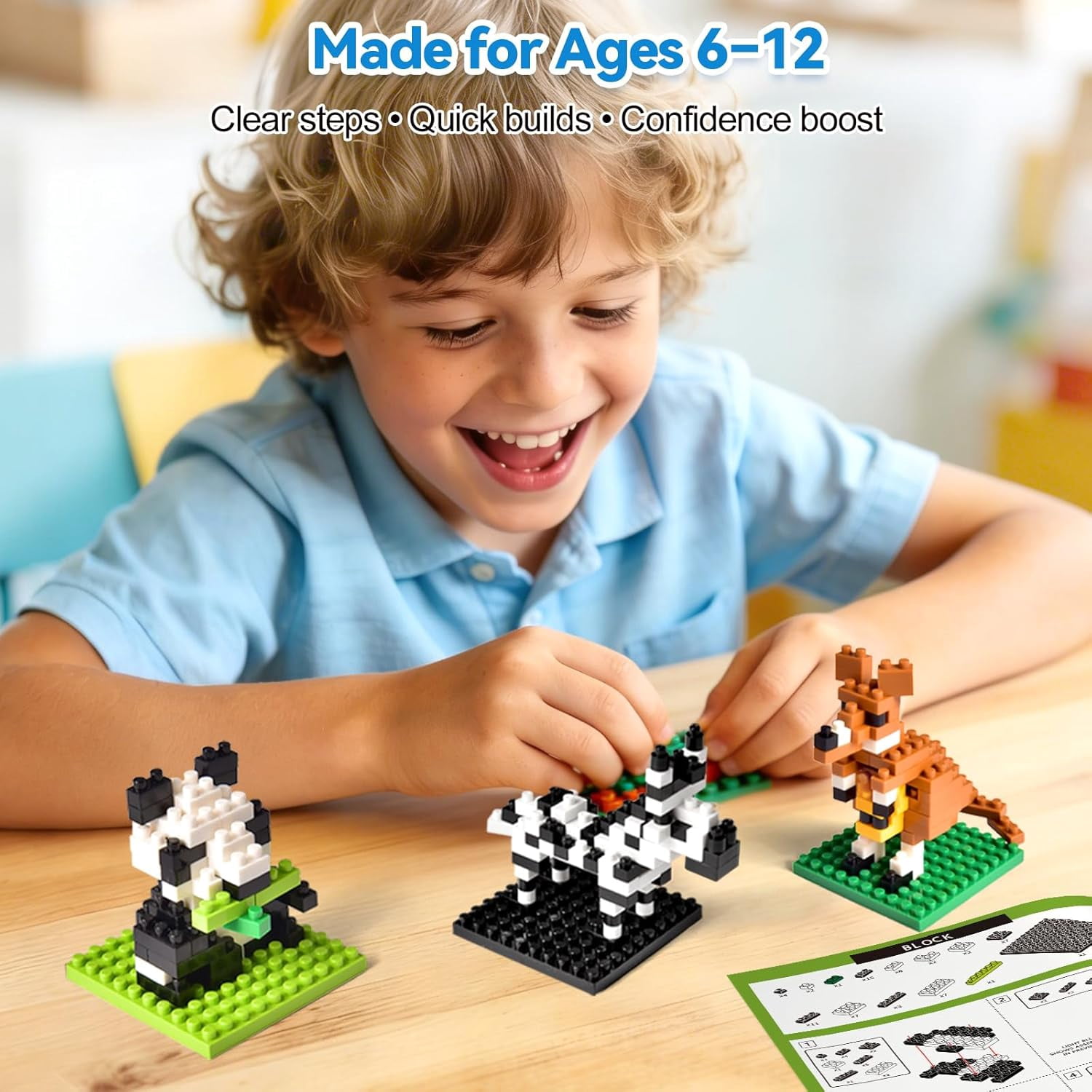 Fun Little Toys 12 Pack Mini Animal Building Blocks, Individually Boxed No Duplicate Zoo Brick Toys, Perfect Party Favors Classroom Prizes Goodie Bag Birthday Gifts for Kids Ages 6-12
