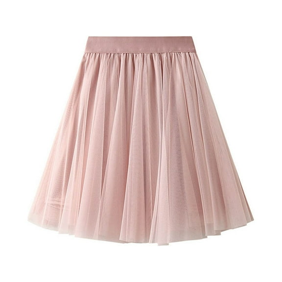 qolati Women's Mesh Mini Skirts Elastic High Waist Layered Tulle A-Line Skirt Cute Pleated Flowy Wedding Party Skating Skirt