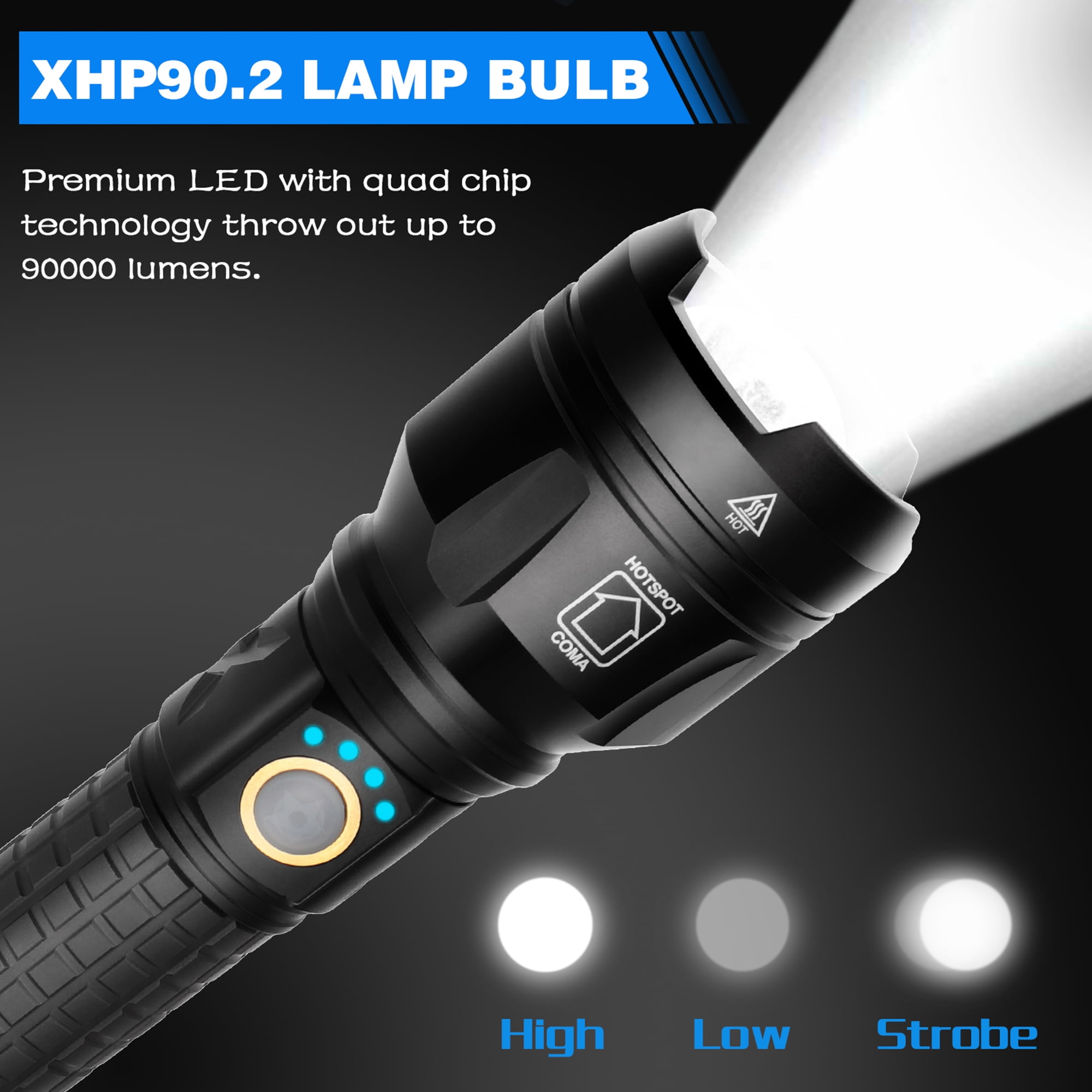 XHP90 Rechargeable LED Flashlights with Digital display 12000 High Lumens  Zoomable Flashlight for Emergency Camping Power Outage - AliExpress