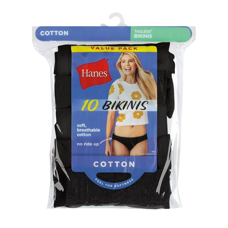 Hanes Women's Breathable Cotton Bikini Underwear, Black, 10-Pack 2 7 