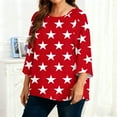 thumbnail image 6 of Olyvenn Womens Plus Size 3/4 Sleeve Tops Stars Print Boat Neck Shirts for Women Lightweight Loose Tunic Blouse Red XL, 6 of 6