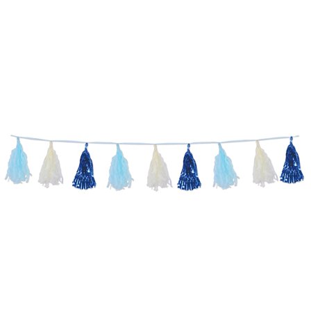 Beistle Club Pack of 12 Decorative Blue and White Metallic and Tissue Tassel Garland 8’