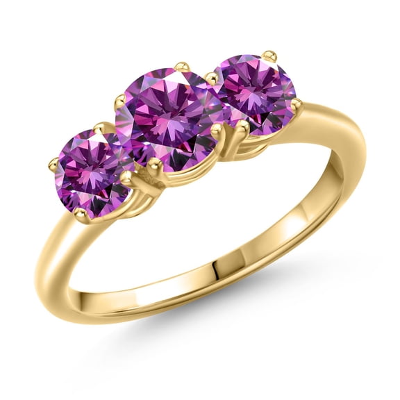 Gem Stone King 18K Yellow Gold Plated Silver Fancy Purple Zirconia Engagement Ring for Women | 1.76 Cttw | Round 6MM | Gemstone Birthstone | Size 5