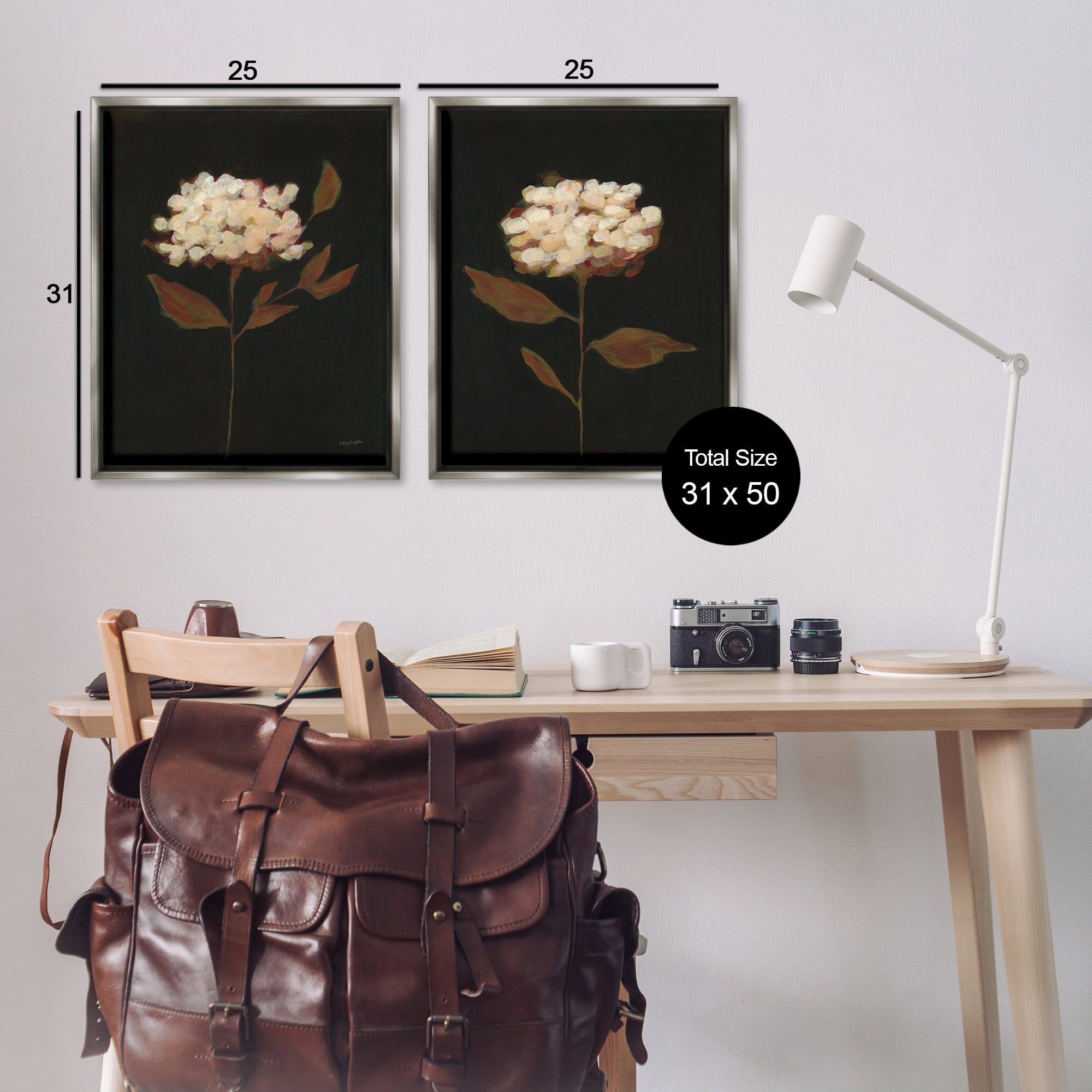 Stupell Industries Solitary Bloom Before Fall Plants & Flowers Painting Gray Floater Framed Canvas Art Print Wall Art, 31 x 25, Set of 2