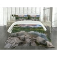 thumbnail image 3 of Ambesonne Nature Quilted Bedspread Set 3 Pcs, Lake by Forest Mountain, King Size, Multicolor, 3 of 5