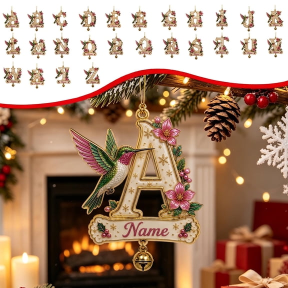 Clearance! Personalized A-Z Letter Christmas Tree Ornament, Hummingbird Floral Custom Name Hanging Pendant, Customized Alphabet Christmas Decorations Indoor, Holiday Wreath & Gift Tag Decor, S
