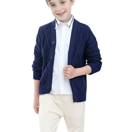 

Youmylove Kids Boys Cardigan Sweater Button Down Cable Knit V-Neck Long Sleeve Outwear Child Dailywear