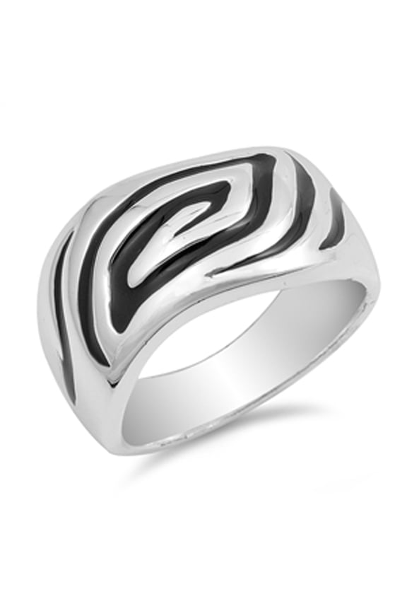 Oxidized Etched Eye Zig Zag Modern Ring .925 Sterling Silver Band Jewelry Female Male Unisex Size 8