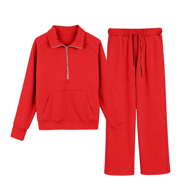Hoodies for Women Sweatshirt Sweatpant 2 Pc Tracksuit Solid Polyester Long Sleeve