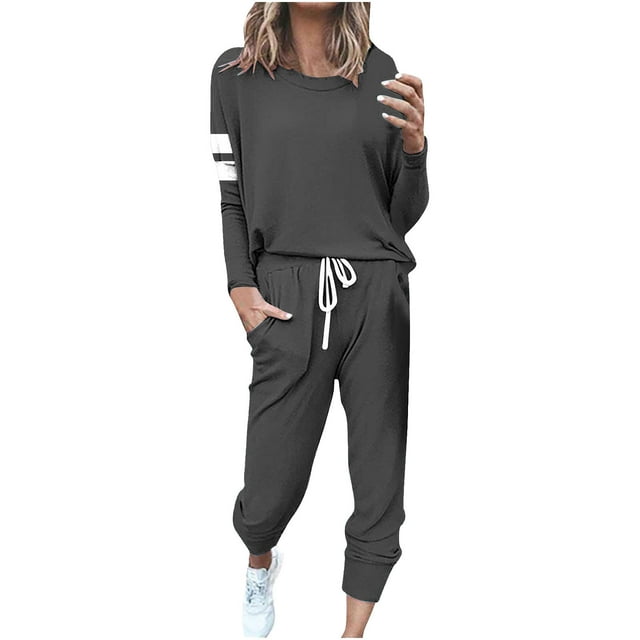 Pisexur Ensembles Deux Pièces pour Femmes Automne Chandails à Col Rond Pantalons de Jogging Tenues de Vacances pour Femmes Décontracté Ample Surdimensionné Survêtements pour Femmes Ensemble P-5TG