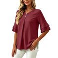 thumbnail image 3 of WRFWUL Womens Elegant Button Blouses Casual Crewneck Tiered Ruffle Sleeve Shirts Loose Fit Curved Back Chiffon Tops, 3 of 7