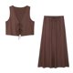 thumbnail image 3 of HH TRAF Conjunto elegante de 2 piezas para mujer, con escote en V, sin mangas, con cordones, chaleco corto, cintura alta, faldas plisadas con cordón en forma de A, 3 of 5