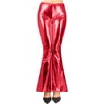thumbnail image 3 of BRGZLK Women's Faux Leather Bell Botom Flare Pants Shinny Metallic Sequins High Waist Stretchy Bell Bottom Flared Pants, 3 of 6