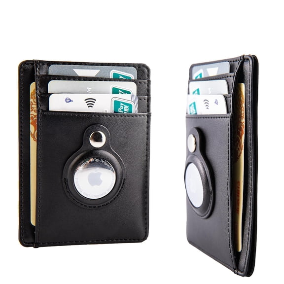 Slim Front Pocket Leather Wallet With Built-in Case Holder For Airtag