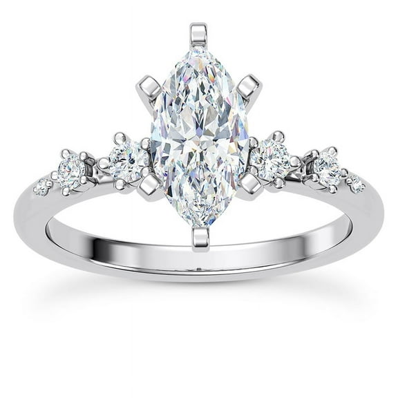 Oryn Jewel 2.2 Ct Marquise Cut Lab Created Diamond Solitaire Wedding Ring - Accent Pave Setting Design in 14K White Gold Over Jewelry for Women for Celebratory Occasions - Perfect Rings for Wife