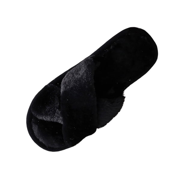 Iyufng Women's Cross Band Fluffy Fuzzy Slide Slippers Soft Open Toe Cozy Indoor House Shoes