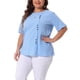 thumbnail image 4 of Blusa de mujer de talla grande Agnes Orinda, de manga corta, cuello redondo, de algodón y lino, camiseta 4X color azul cielo, 4 of 6