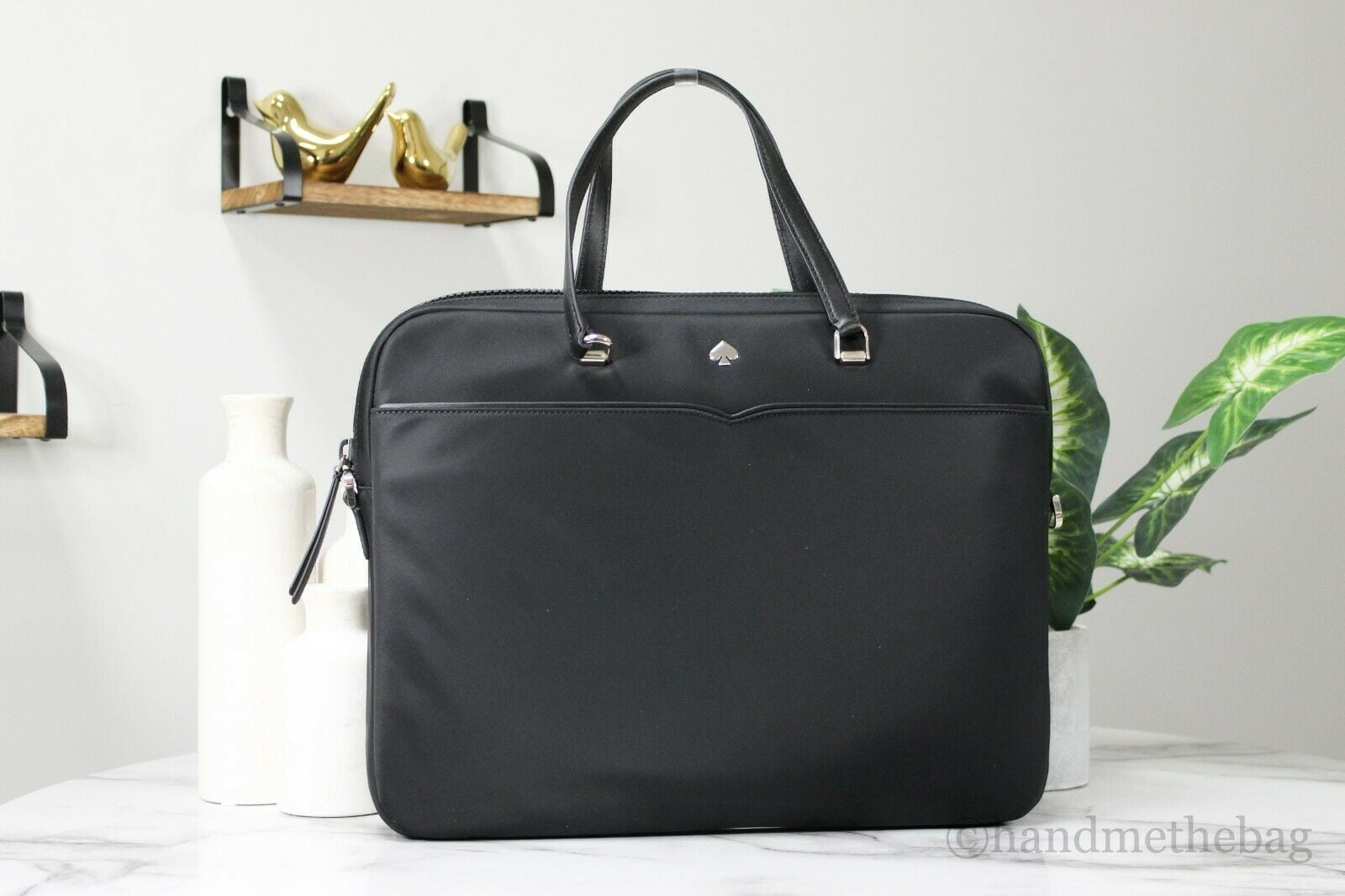 Kate Spade Jae Nylon Leather Trim Laptop Bag Black Shoulder Crossbody