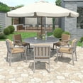 thumbnail image 3 of EUROCO 6-Person Outdoor Patio Dining Set, Wood & Metal Furniture with 1.73’’ Umbrella Hole, Removable Cushions, 6 Armchairs and 1 Round Table for Patio, Backyard, Garden, Antique Gray, 3 of 9