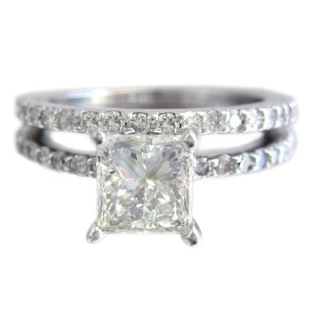 - 14k White Gold Princess Cut Diamond Engagement Ring And Band Prong Set 1.65ctw
