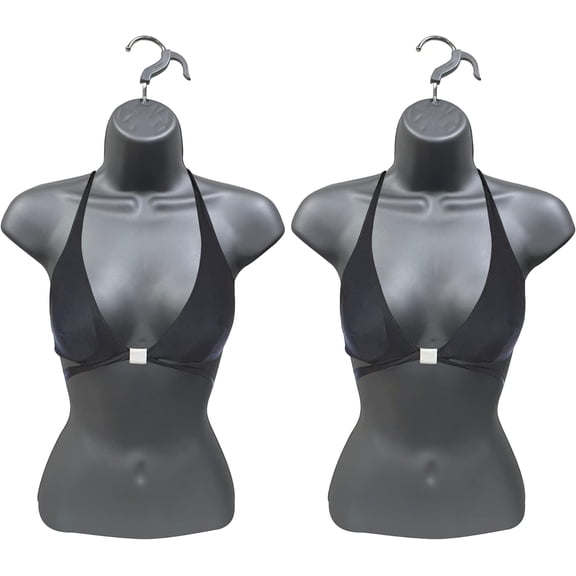 DisplayTown 2 Gray Female Mannequin Injection Form Half Rounded Waist Body Torso Dress Form with Only Hanging Hook, S-M Sizes