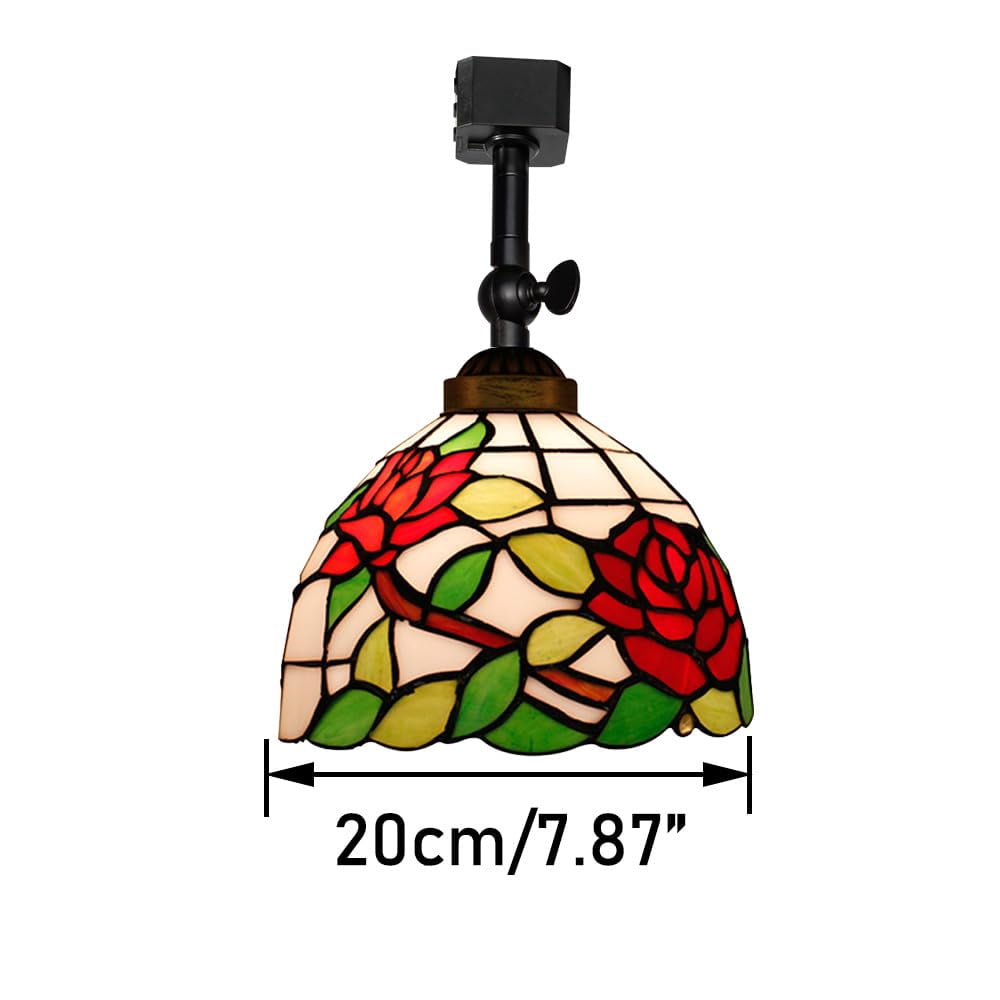 KAYYELAMP 3-Pack J-Type Track Head Lighting Adjustable Angle Tiffany Ceiling Light Red Rose/Leaf Glass Shade Handmade Track Light Fixture For Gallery Mirror Front