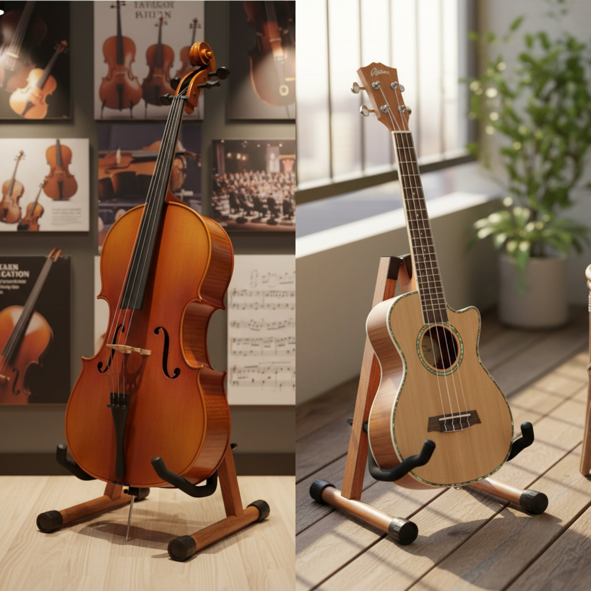 Yescom Wooden Folding Guitar Stand w/ Foam Arms fits for Acoustic Guitars, Ukuleles, Violins A-frame Floor Instrument Display Recording Studios