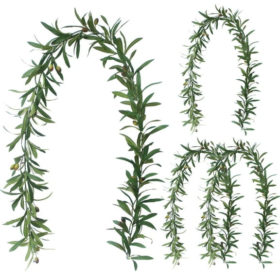 Olive Branch Garland, Artificial Vines for Home Decor Indoor, Realistic Greenery Garland with 288 Leaves and 20 Fruits, Garlands for Decoration Christmas 4 ft, Set of 4