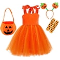 thumbnail image 3 of Otqutp 4 Piece Girls Pumpkin Set Suspender Tulle Dress with Headband Striped Socks Candy Bag Toddler Cute Halloween Clothes, 3 of 7