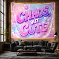 thumbnail image 6 of "Chaos, But Cute" Phrase in Fluffy Pastel Clouds, Playful Illustration for Teen Girls, Y2K Inspirational Room Decor, Housewarming Gift Tapestry Wall Hanging for Dorm and Bedroom, 6 of 7