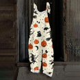 thumbnail image 6 of Halloween Jumpsuits for Women One Piece Sleeveless Pumpkin Print Rompers Pants Adjustable Strap Baggy Overalls Casual Cotton Overalls with Pockets Fashion Fall Clothes Party Outfits, Beige 4XL, 6 of 7