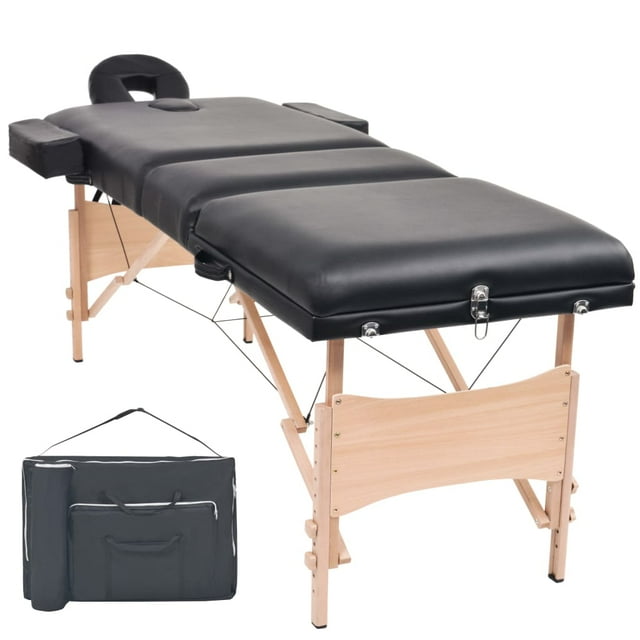 vidaXL 3-Zone Folding Massage Table 10 cm Thick Black