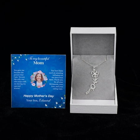 Personalized Gift For Mom - Personalized Flower Name Necklace - Happy Mother's Day, Name Necklace for Woman and, Jewelry Gift PU Leather Box