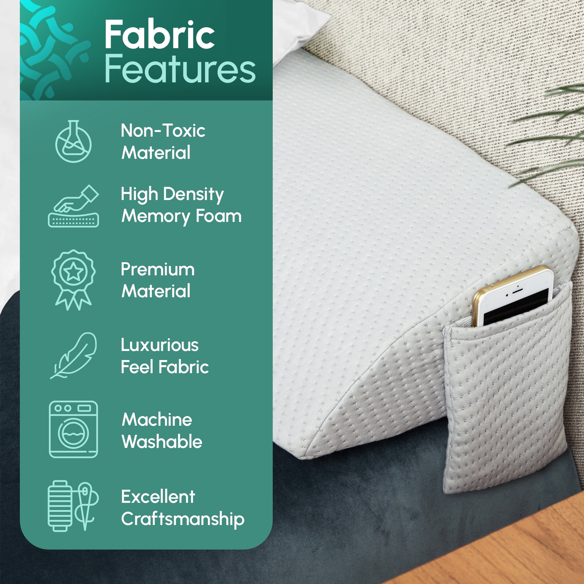 Harvey Joe Queen Memory Foam Bed Wedge Pillow for Headboard Gap Filler, Easy Storage