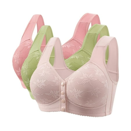 3 PC Womens Linght Daisy Bra Front Snap Closure Sports Bras Plus Size Full Coverage Comfor Easy Close Bra Front Buckle Corset