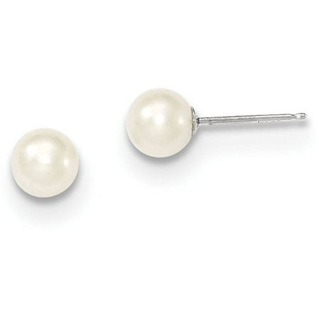 5-6mm White Round Freshwater Cultured Pearl 14kt White Gold Stud
