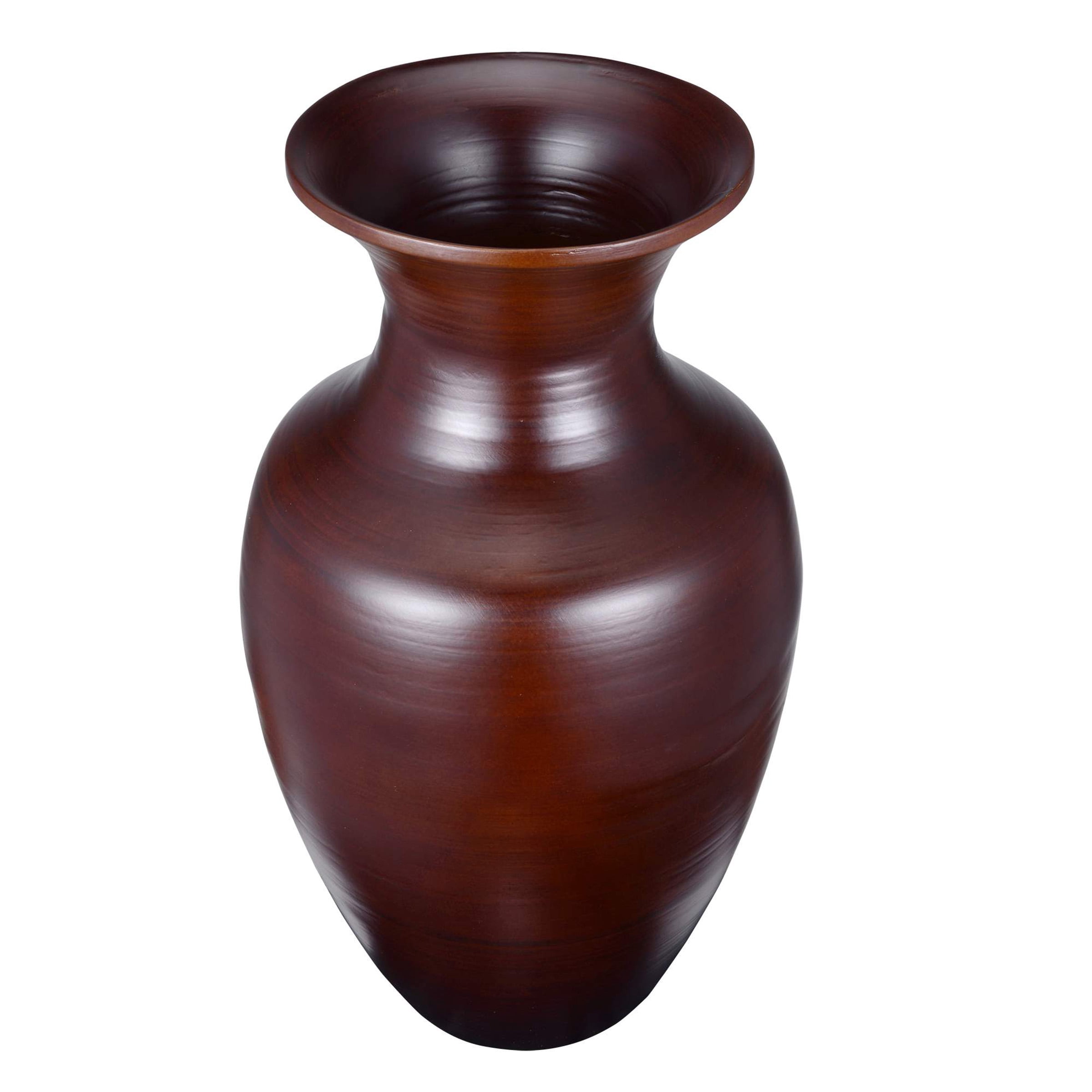 Villacera Handcrafted 14? Tall Brown Bamboo Vase , Decorative Glazed Urn Vase for Silk Plants, Flowers, Filler Decor , Sustainable Bamboo