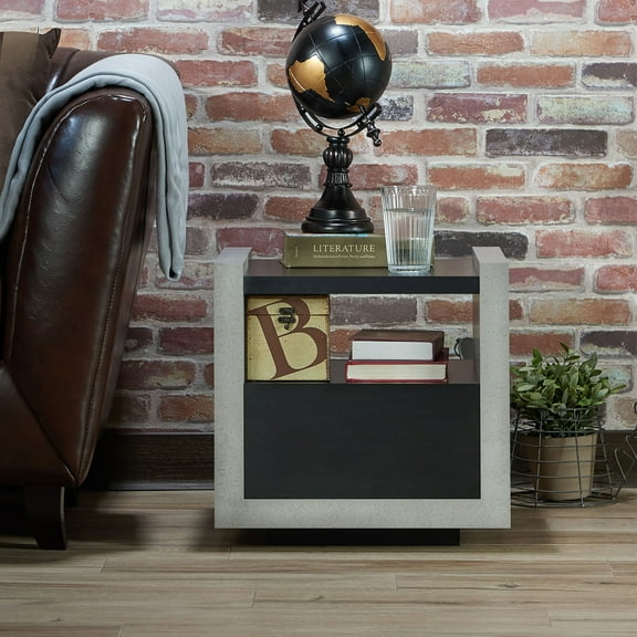 Kendelle 1-Drawer Wood End Table, Black and Stone-Line