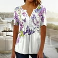 thumbnail image 2 of DDAPJ pyju Button V-Neck Blouses for Women 2025 Trendy Casual Floral Print Tunic Tops Short Sleeve Hide Belly Shirt Loose Flowy Pleated Shirts Birthday Gifts Prime Purple XXXXXL, 2 of 6