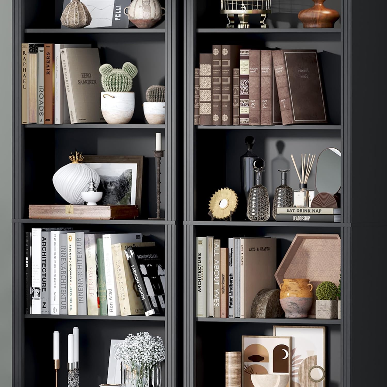 PUFFCAFE 75" Tall Bookcase,24" Wide Wood Book Shelf,6 Tier Display Storage Shelves,Black Bookshelf for Home Office Living Room Bedroom Study,2 Pack